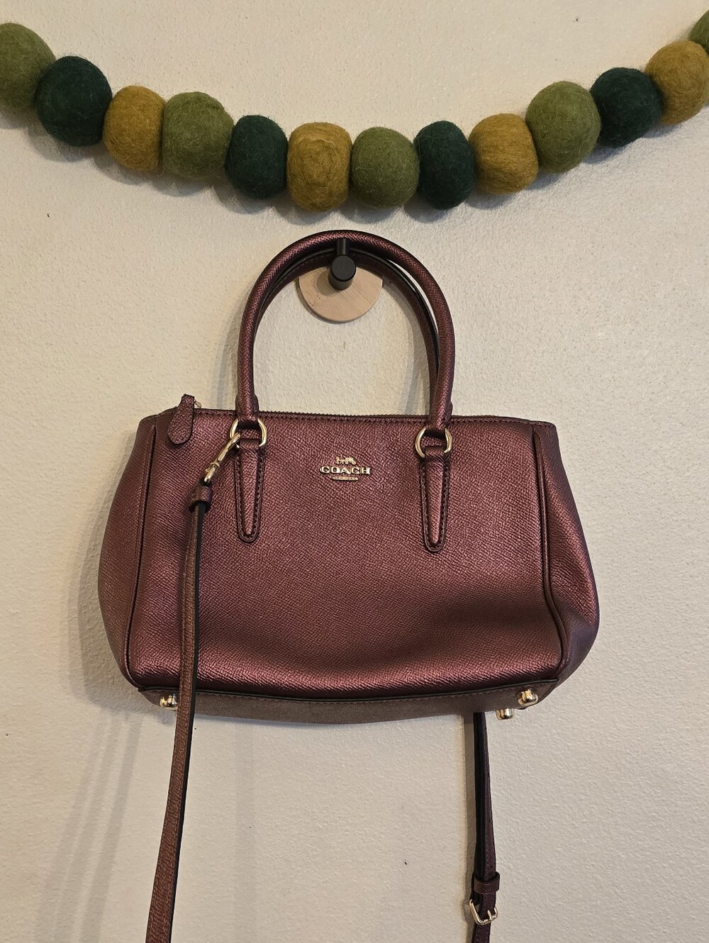 Coach Mini Surrey Carryall F67247 Metallic Wine Handbag Crossbody Purse Shoulder